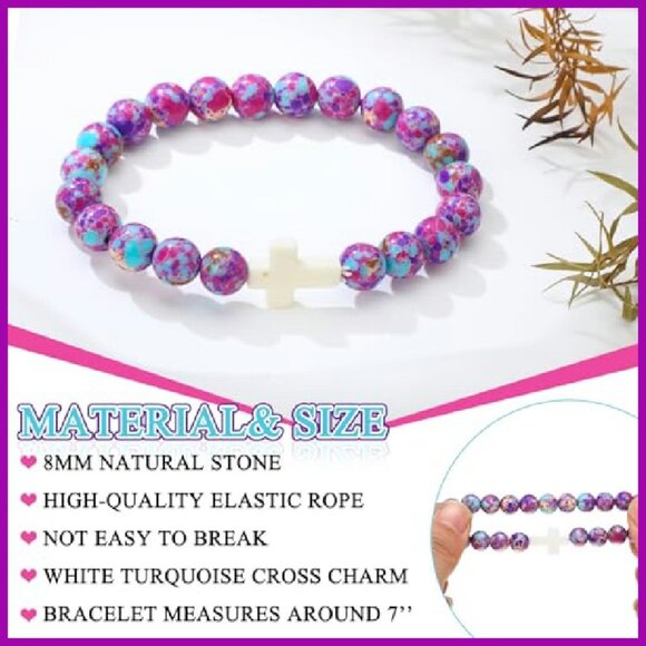 12-Piece Stretch Bracelet Set with Religious Cards, Natural Stone Beads - Picture 5 of 8